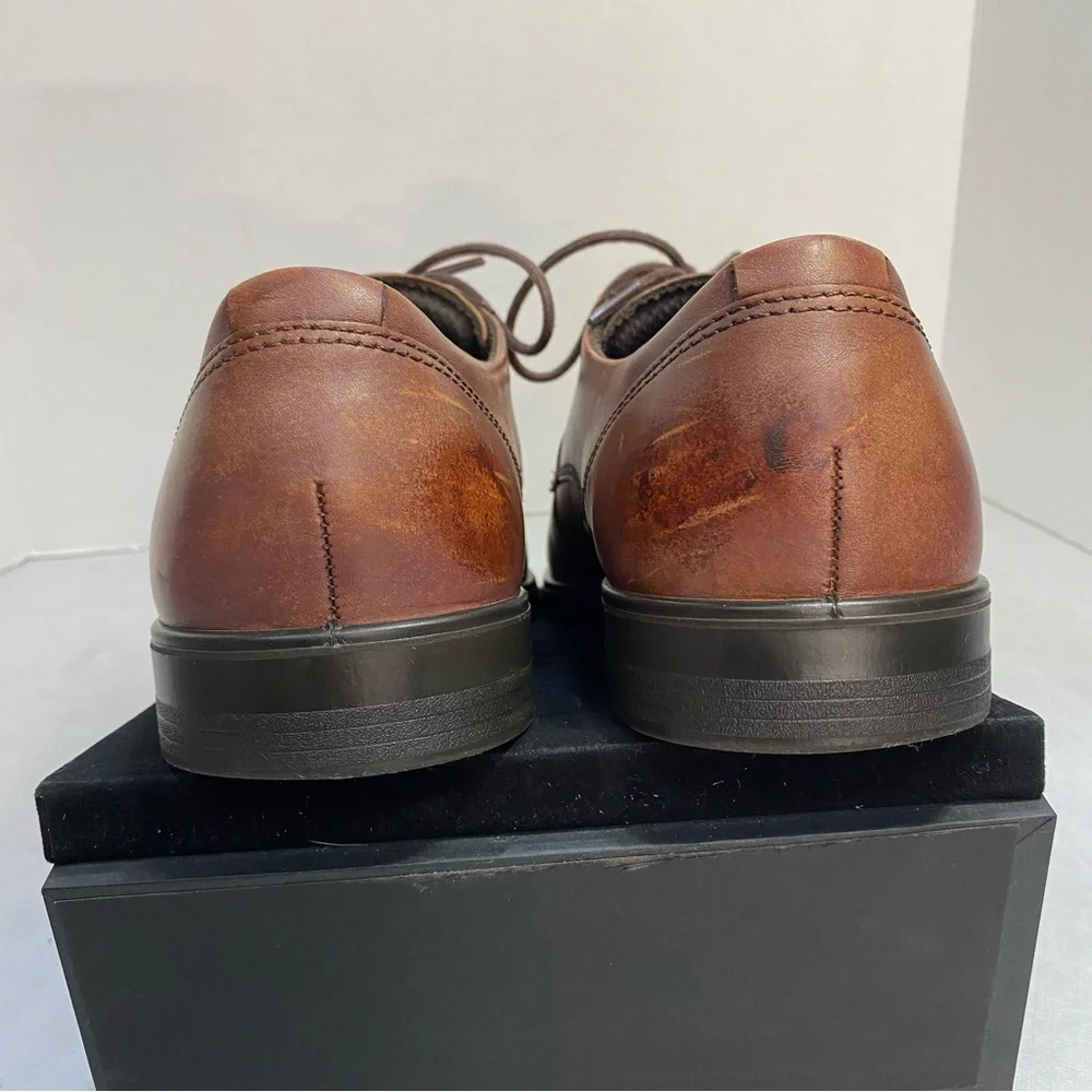 ECCO Cognac Leather Derby Dress Shoes EU 43 US 9–9.5 Comfort Plain Toe